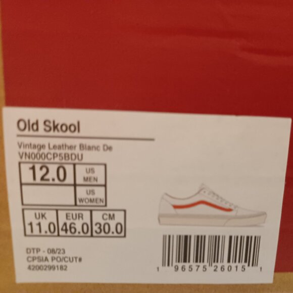 Vans Men's 12 Old Skool Vintage Leather Blanc De Blanc White/Red VN000CP5BDU - Picture 12 of 12